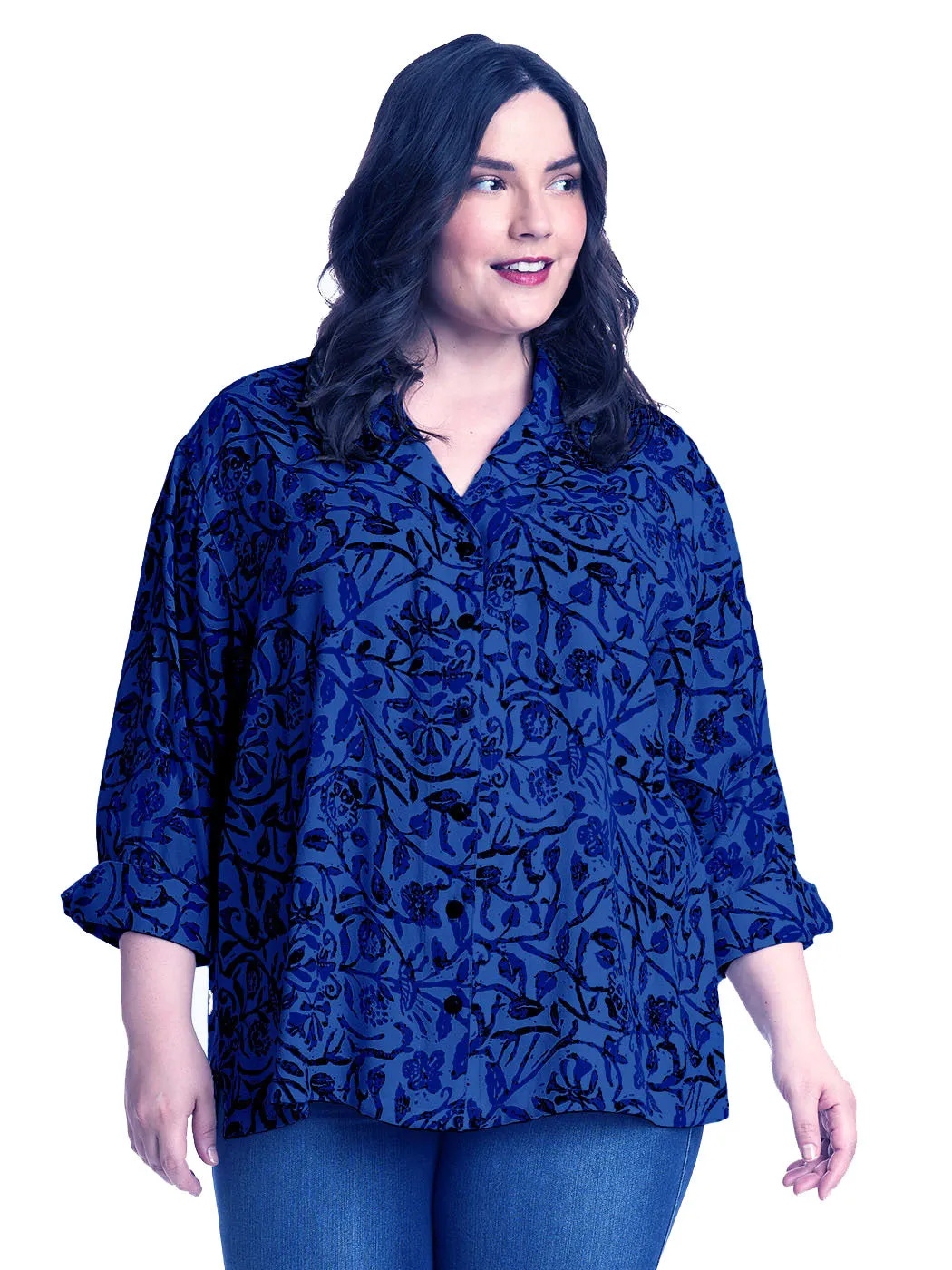 Tianello Plus sized French Batik Print TENCEL™ Aida Blouse