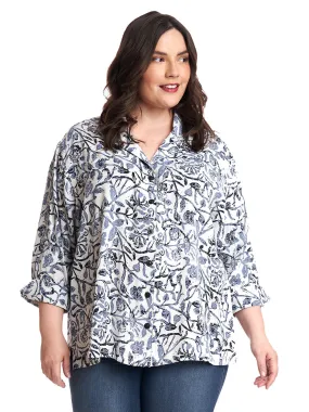 Tianello Plus sized French Batik Print TENCEL™ Aida Blouse