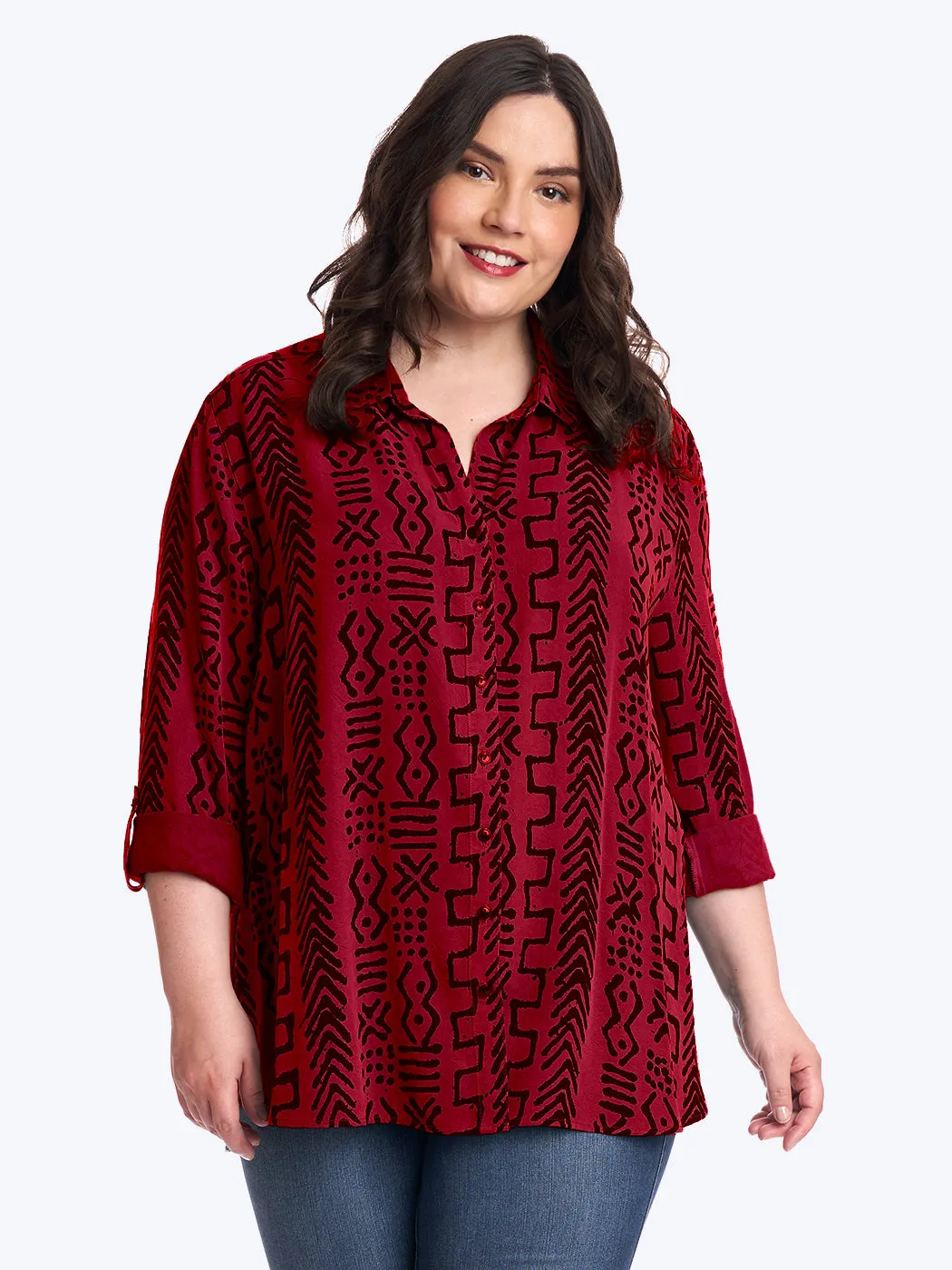 Tianello TENCEL™ Plus Sized  "Mud Print" Tencel Loving Blouse