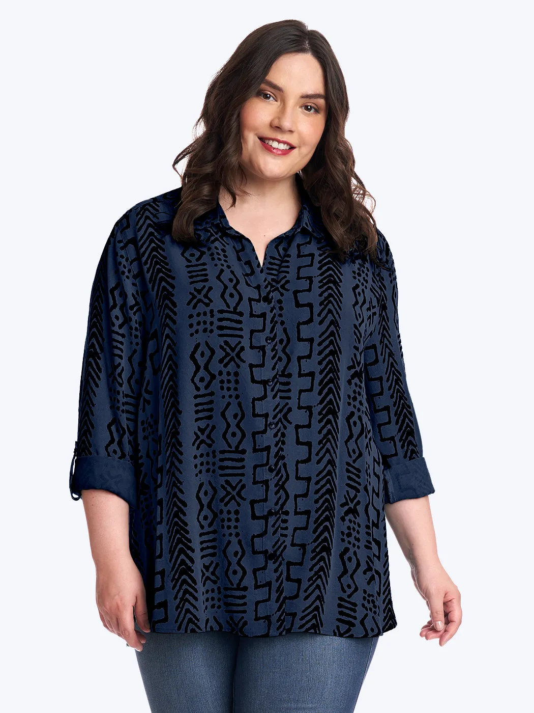 Tianello TENCEL™ Plus Sized  "Mud Print" Tencel Loving Blouse