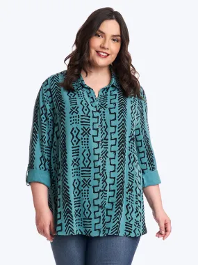 Tianello TENCEL™ Plus Sized  "Mud Print" Tencel Loving Blouse