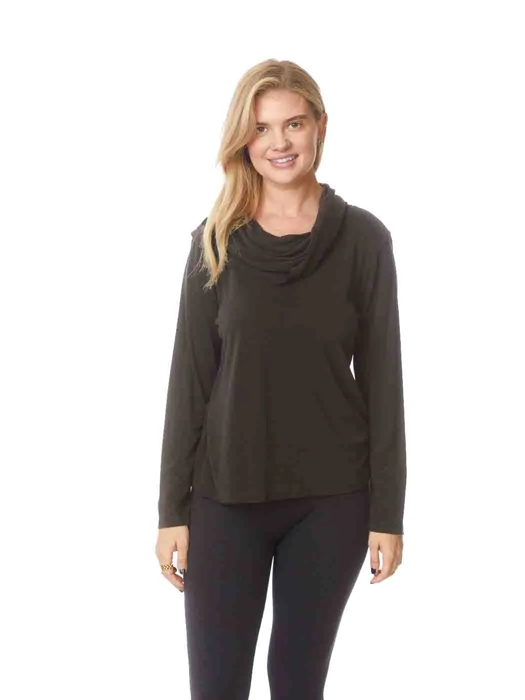 Tianello TENCEL™ "Whisper Knit"  L.S. "Cowl" Blouse - Black