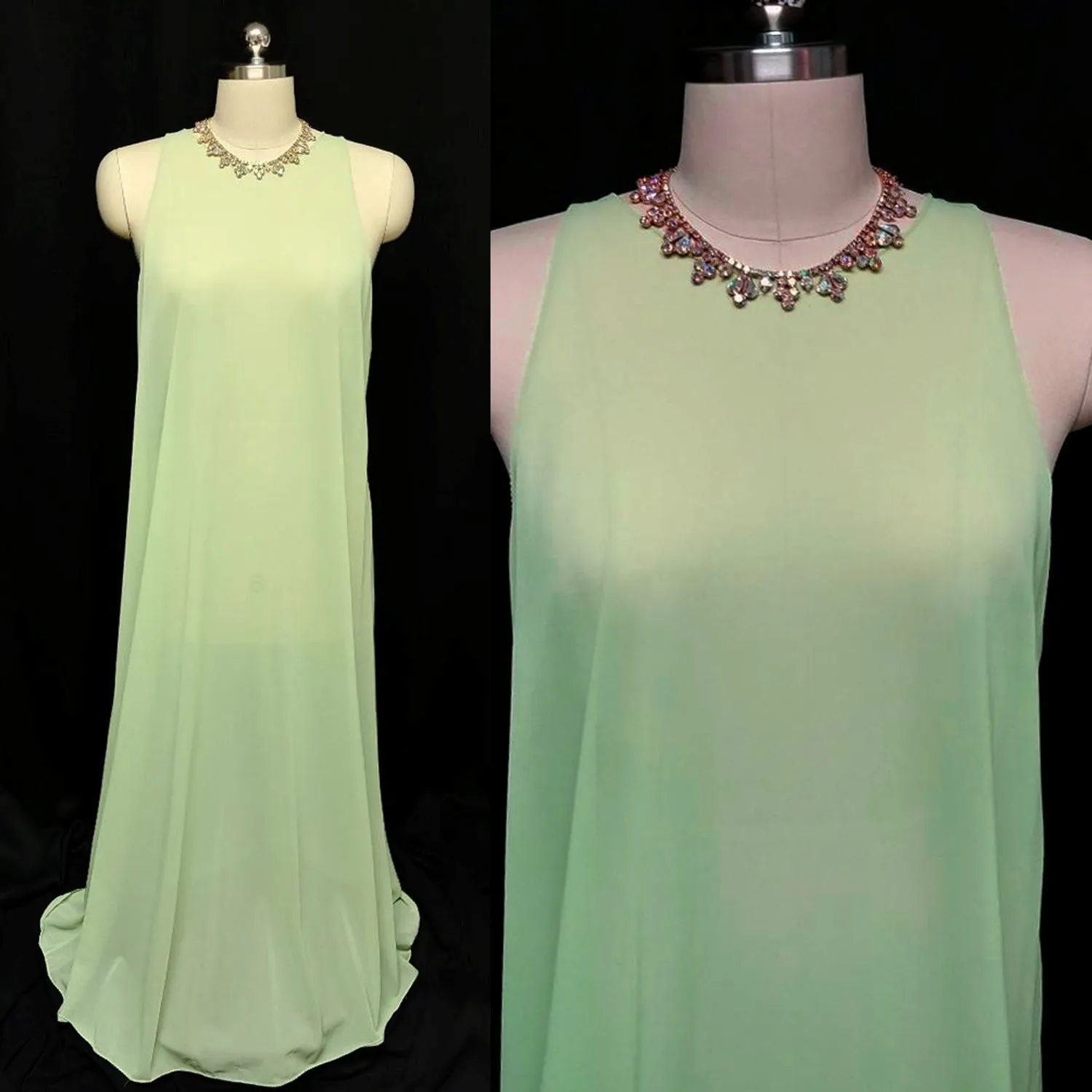 *VINTAGE 1970s DONALD BROOKS PLEATED PEIGNOIR & NIGHTGOWN SET IN LUSCIOUS LIME