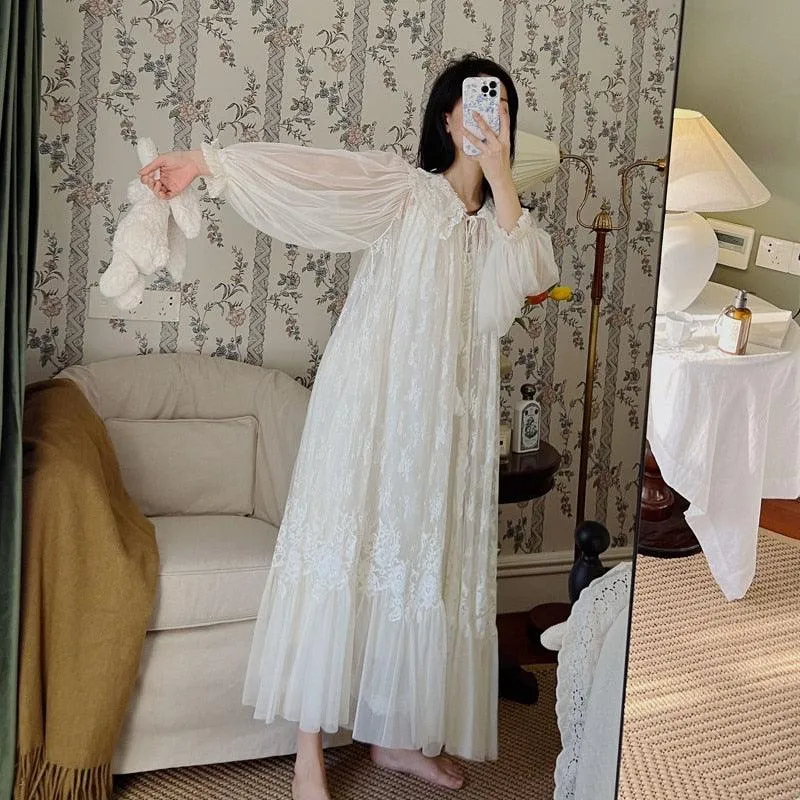 Vintage Luxury White Lace 2-Pics Nightdress, Vintage Lace Nightgown, Victorian Nightgown