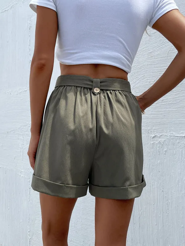 Women’s Belted High Waist Turn Up Shorts