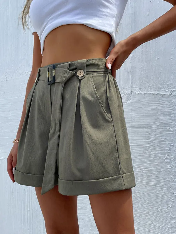 Women’s Belted High Waist Turn Up Shorts