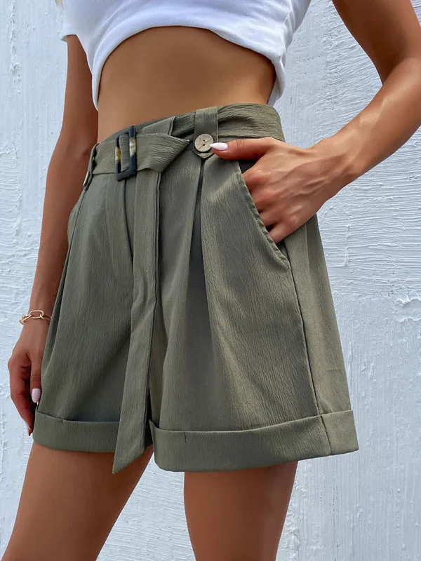 Women’s Belted High Waist Turn Up Shorts